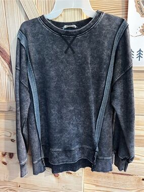 Boutique Washed Black Womens Crewneck Sweater